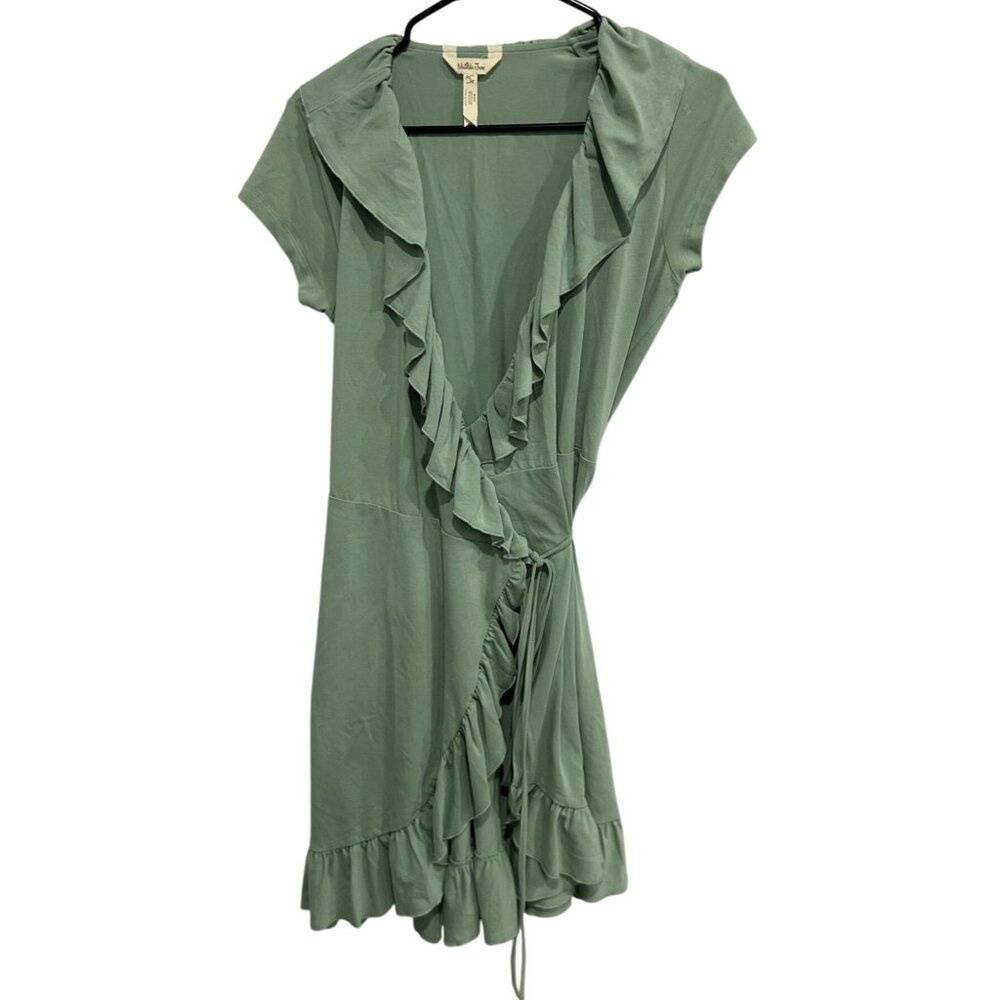 Matilda Jane Ruffled Wrap Dress Green Short Sleeve Cotton Blend Sz Small